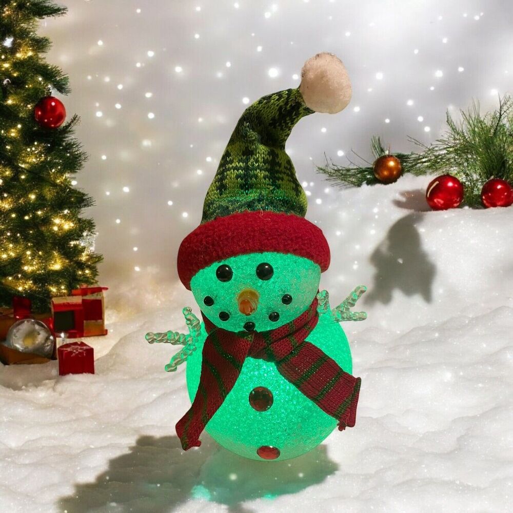 Light Up Snow Man With Changing Colors Plastic Popcorn Material 9” WORKS